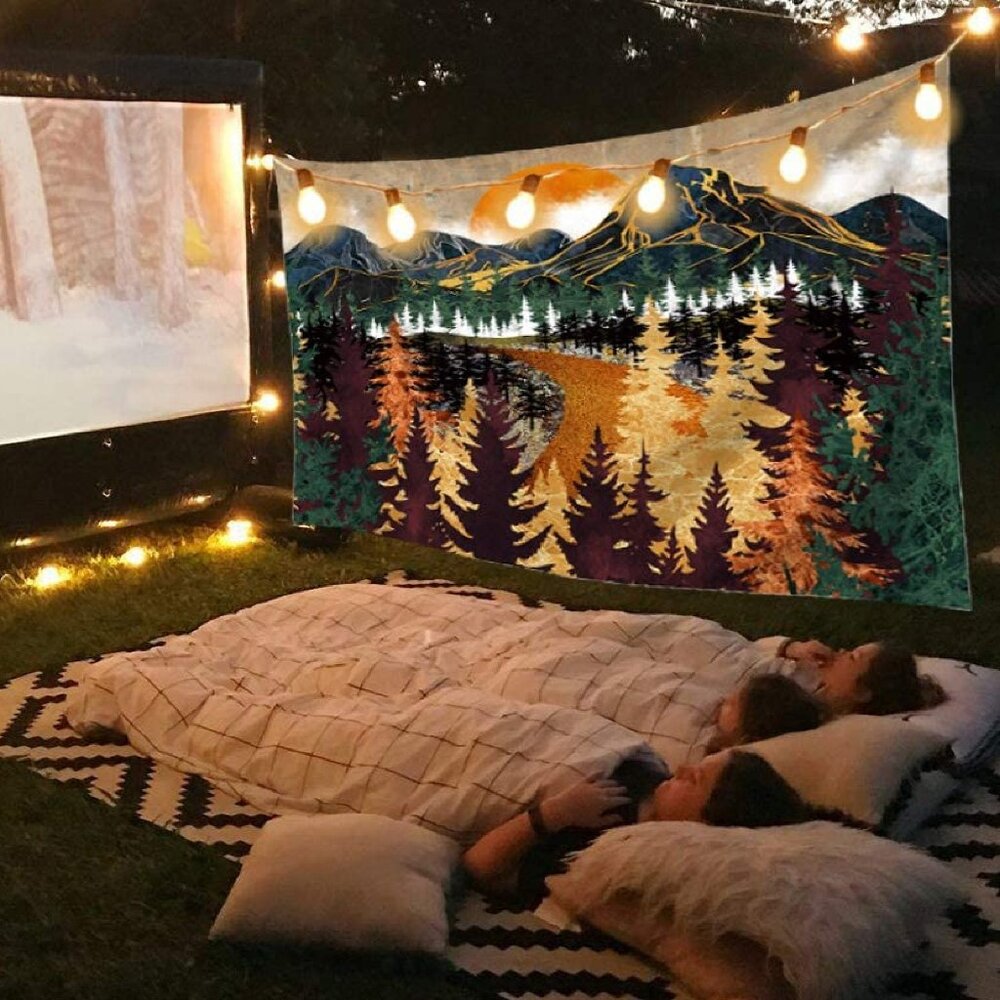 SM Mountain Movie Night Fabric Camping Wilderness Woods Scene Tapestry NEW